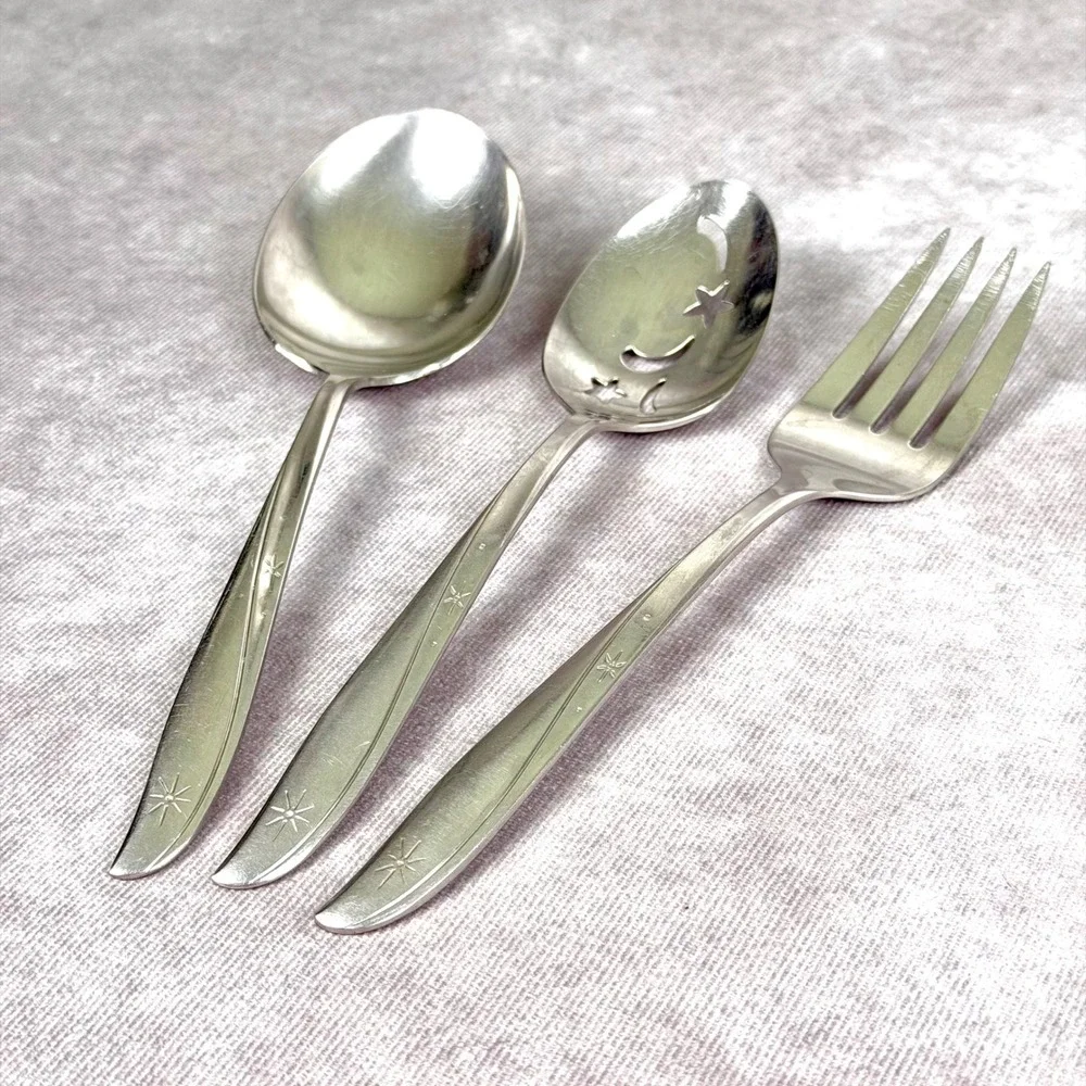 Oneida Community Stainless Twin Star Serving Slotted Spoon Ladle Fork 3 pc Set